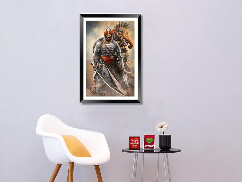DBrush Synthetic Wood Maharana Pratap Painting with Frame 12x18 Inch Without Glass Frame Width 1 Inch Variation 1 Black - Image 4