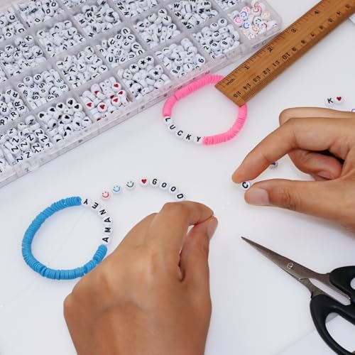 Looconi Amaney 1600pcs Acrylic Letter Beads - 4x7mm White, A-Z 31 Styles for Jewelry Making Bracelets, Necklaces, Key Chains - Image 2