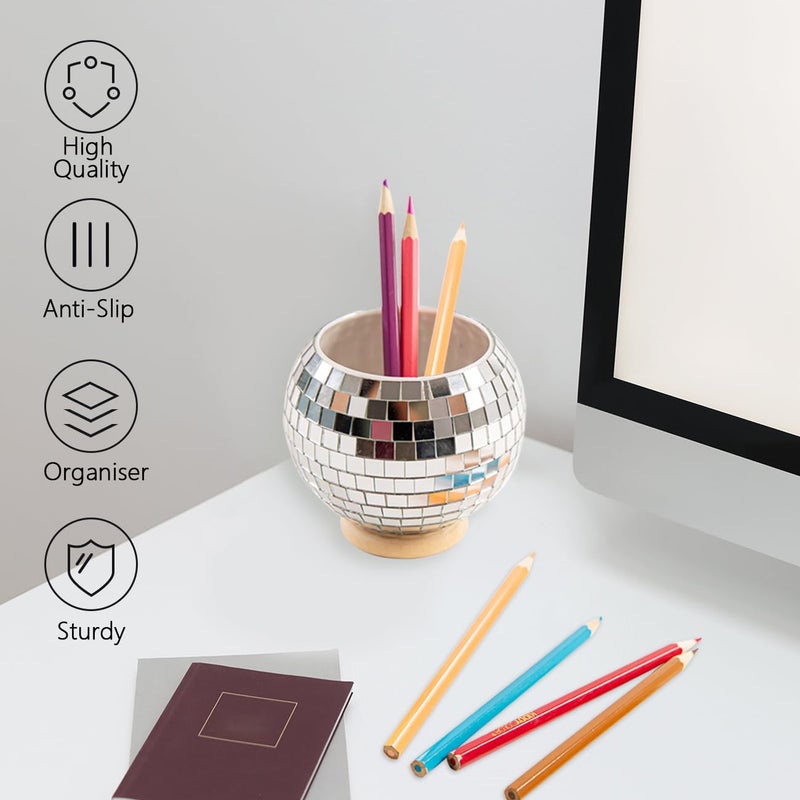 FlidRunest Disco Pen Holder, Sequin Pen Holder for Desk, Luxury Pencil Case with Base, Makeup Brush Holder, Desk Accessories Multifunctional Pencil Cup for Home, Office, Classroom, Silver - Image 5