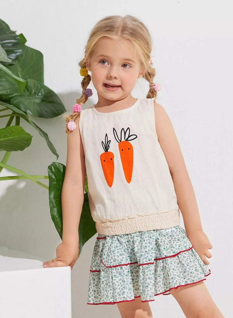 Toddler Girls Cartoon Graphic Shirred Tank Top - Image 1