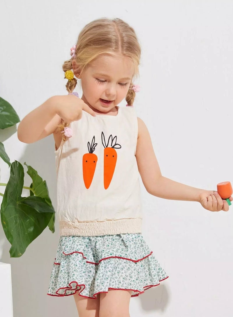 Toddler Girls Cartoon Graphic Shirred Tank Top - Image 3
