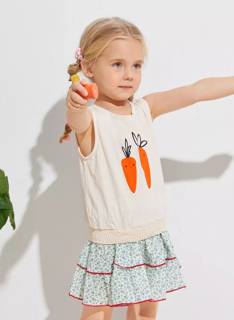Toddler Girls Cartoon Graphic Shirred Tank Top - Image 5