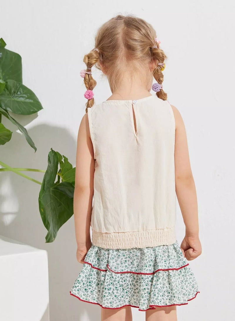 Toddler Girls Cartoon Graphic Shirred Tank Top - Image 2