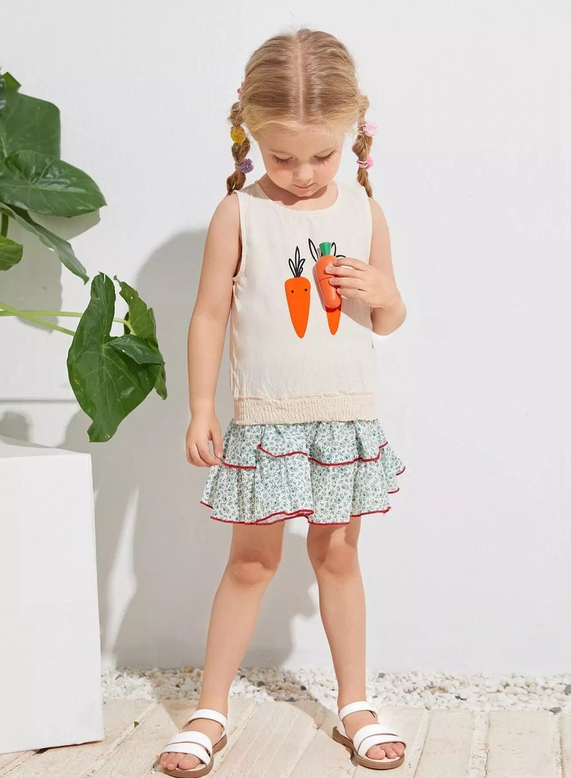 Toddler Girls Cartoon Graphic Shirred Tank Top - Image 4