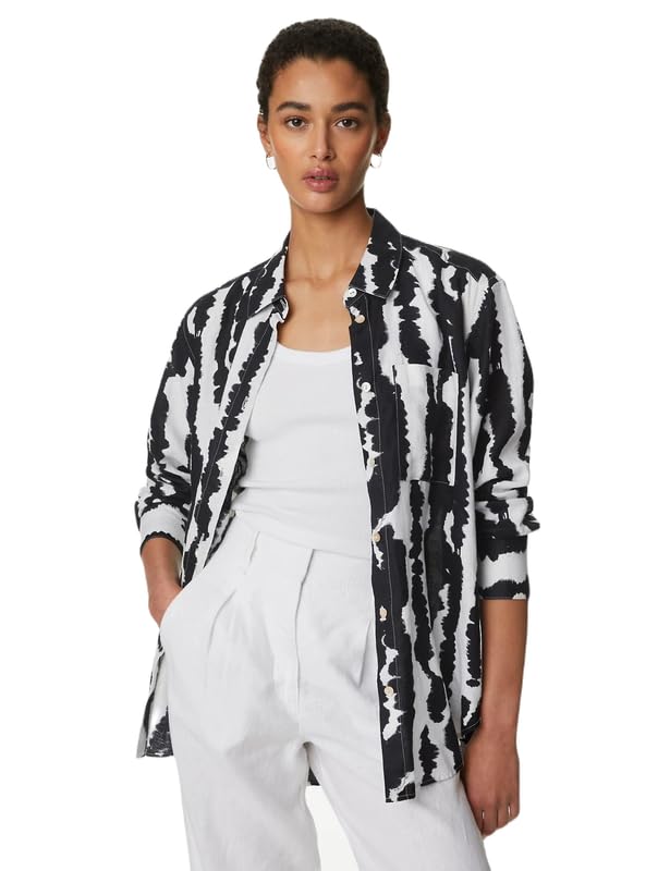 Marks & Spencer Pure Linen Printed Collared Relaxed Shirt - Image 1