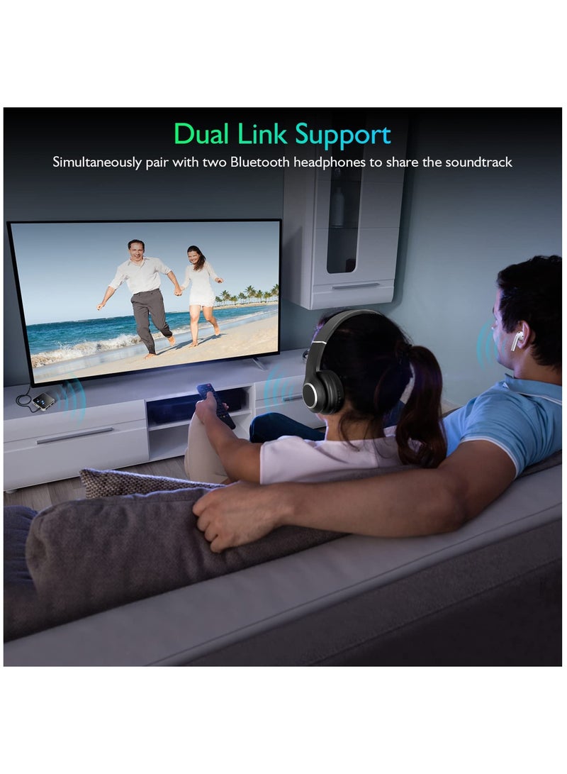 KASTWAVE Bluetooth 5.2 Transmitter Receiver for TV to Wireless Headphones,Speakers, APTX Adaptive,HD,Low Latency Wireless 3.5mm AUX Audio Adapter for PC ,Car ,Gym, Home Stereo System, 15hrs Playtime, Dual Link - Image 4