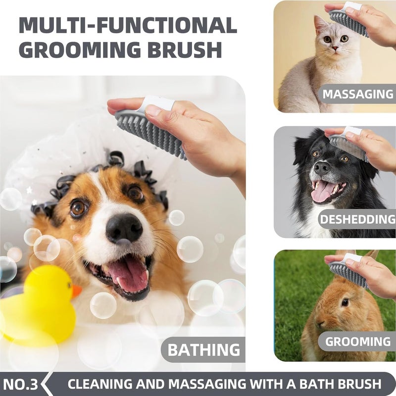 KUEIOX 6-in-1 Grey Pet Grooming Kit: Hair Brush, Towel, Washing Gloves, Slicker Brush, and Shampoo Scrubber for Dogs and Cats - Image 4