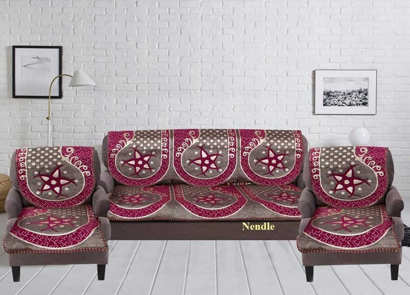 Nendle Damask Design Concept Sofa Set Covers 5 Seater with Cotton Polyester Pink Standard Size Pack of 6 - Image 2