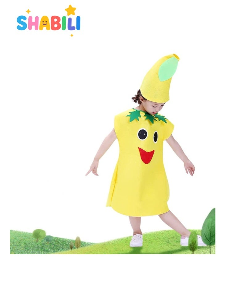 SHABILI Kids Gourd Costume Outfit for Boys and Girls, Cute Yellow Vegetable Fancy Dress for Halloween, School Stage, Cosplay and Party, Cartoon Plant Costume with Hat (Non-Woven Fabric, Fits 100–140cm) - Image 1