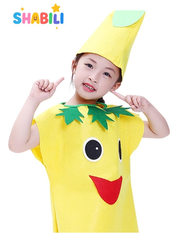 SHABILI Kids Gourd Costume Outfit for Boys and Girls, Cute Yellow Vegetable Fancy Dress for Halloween, School Stage, Cosplay and Party, Cartoon Plant Costume with Hat (Non-Woven Fabric, Fits 100–140cm) - Image 2