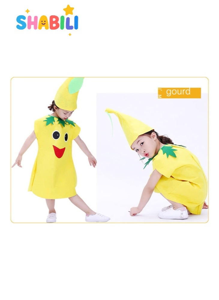 SHABILI Kids Gourd Costume Outfit for Boys and Girls, Cute Yellow Vegetable Fancy Dress for Halloween, School Stage, Cosplay and Party, Cartoon Plant Costume with Hat (Non-Woven Fabric, Fits 100–140cm) - Image 4
