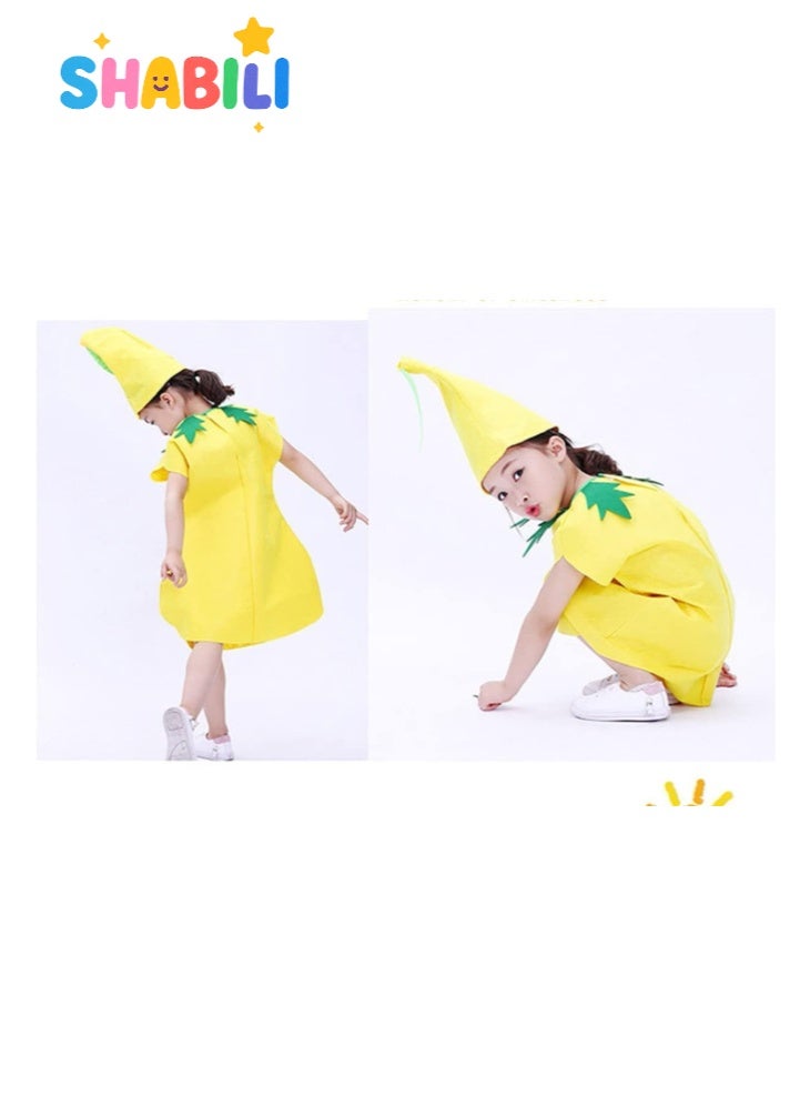 SHABILI Kids Gourd Costume Outfit for Boys and Girls, Cute Yellow Vegetable Fancy Dress for Halloween, School Stage, Cosplay and Party, Cartoon Plant Costume with Hat (Non-Woven Fabric, Fits 100–140cm) - Image 5