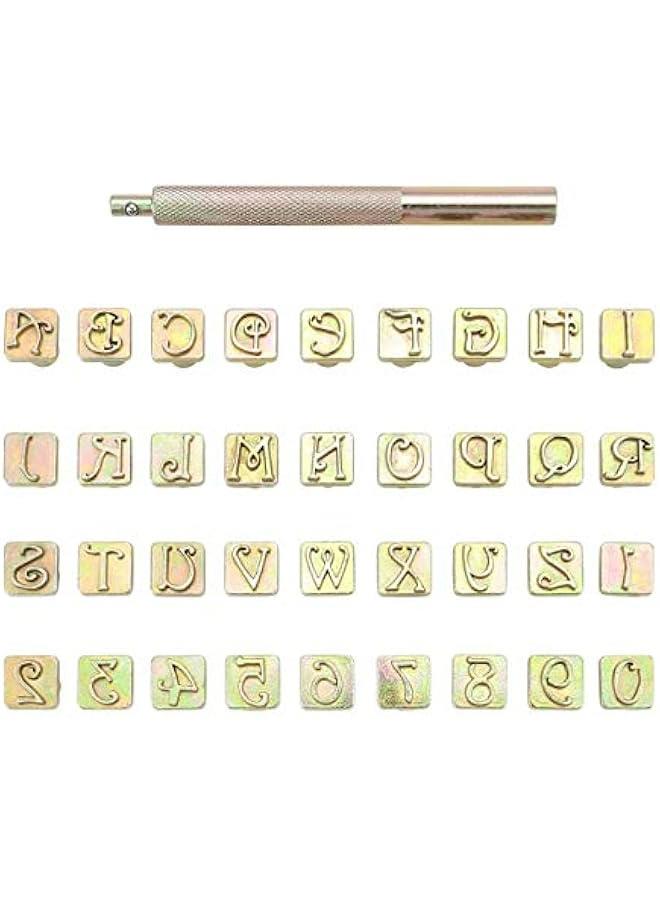 37-Piece Leather Stamping Tool Set with 26 Alphabet & 10 Numbers Steel Punch Stamps 9mm + 1 Stamping Handle for Leather Craft  - Image 1