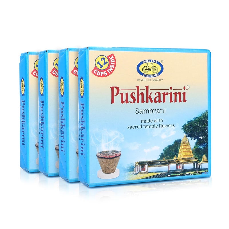 Cycle Pure Pushkarini Sambrani Dhoop Cups for Pooja 48 pcs Havan Cups for Pooja Home Festivals GuggalLoban Dhoop Original Flowers Fragrance Pack of 4 12 Cupspack 1 burner platepack - Image 1