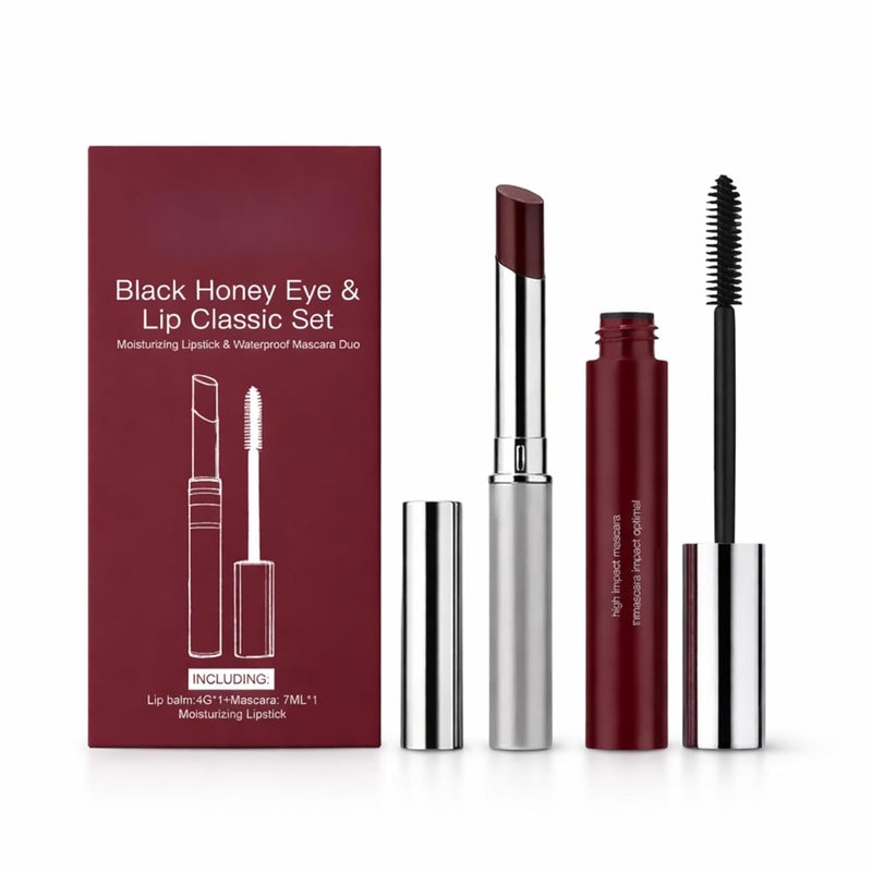 Brown Eye & Lip Makeup Set, Waterproof Curling Mascara and Tinted Lip Balm Duo, Long-Wear Natural Color, Smooth Creamy Finish, Everyday Makeup Kit for Women - Image 1