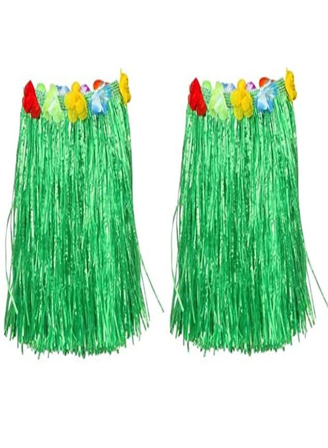 NEWCREATIVETOP Flowered Luau Hula Skirts for Luau Party Hawaiian theme Halloween costume Pack of 2 (16 Inch, Green) - Image 2