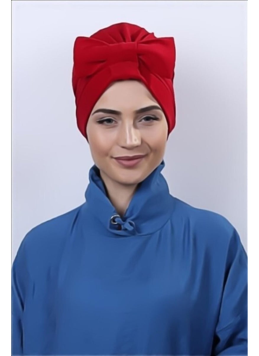 Belifanti Collection Red Outer Hijab Bonnet with Bow 
