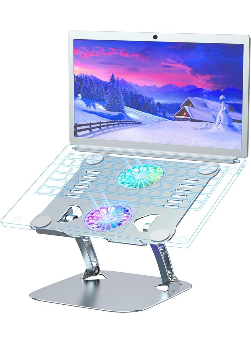 حامل لابتوب من الألومنيوم قابل للتعديل مع مروحة تبريد – مناسب لأجهزة اللابتوب حتى 17.3" - Image 1