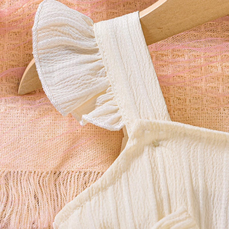 Douhoow Baby Girl Dress Romper Ruffle Sleeveless Bow Front Romper Dress with Headband Infant Girl Summer Clothes (Beige, 3-6 Months) - Image 5