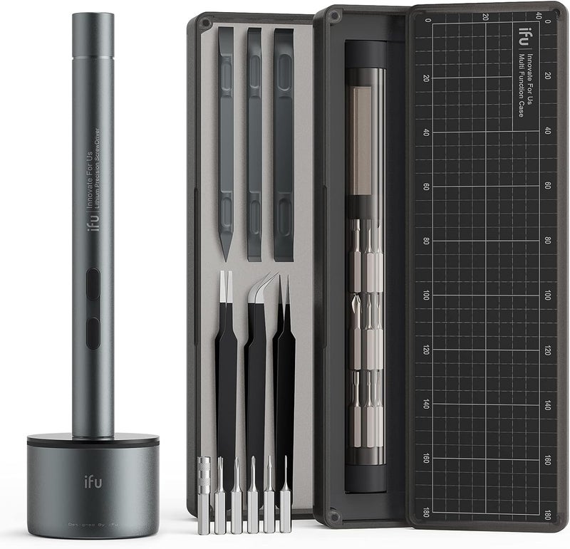 IfU Mini Electric Screwdriver, 42-in-1 Precision Screwdriver Set, Cordless, Magnetic Storage, 5/32''Hex, For Electronics Phone Camera Laptop Watch - Grey - Image 1