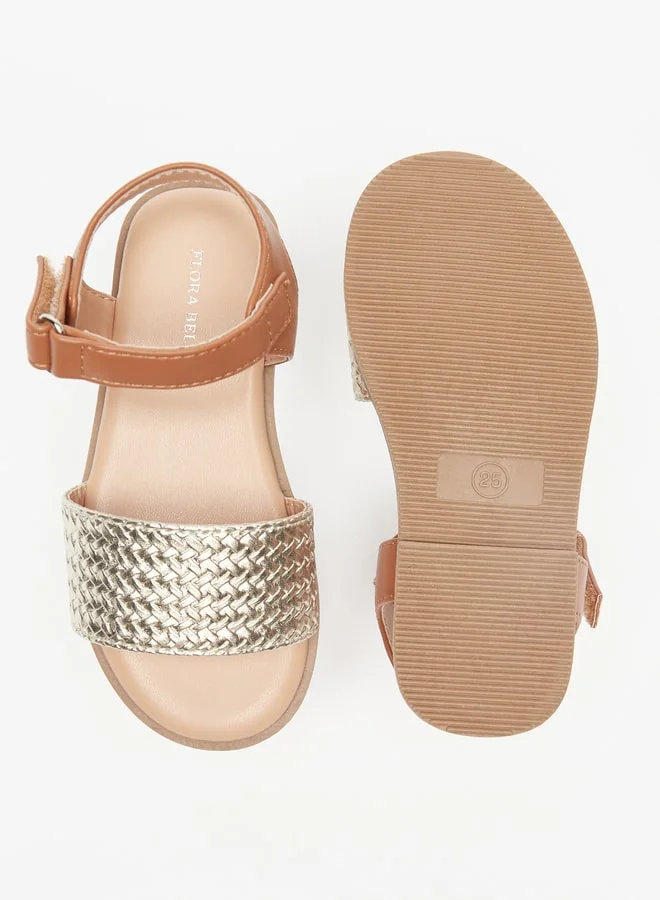 Flora Bella By Shoexpress Girl's Weave Textured Sandals with Hook and Loop Closure Ramadan Collection