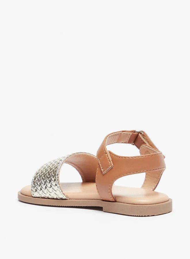Flora Bella By Shoexpress Girl's Weave Textured Sandals with Hook and Loop Closure Ramadan Collection