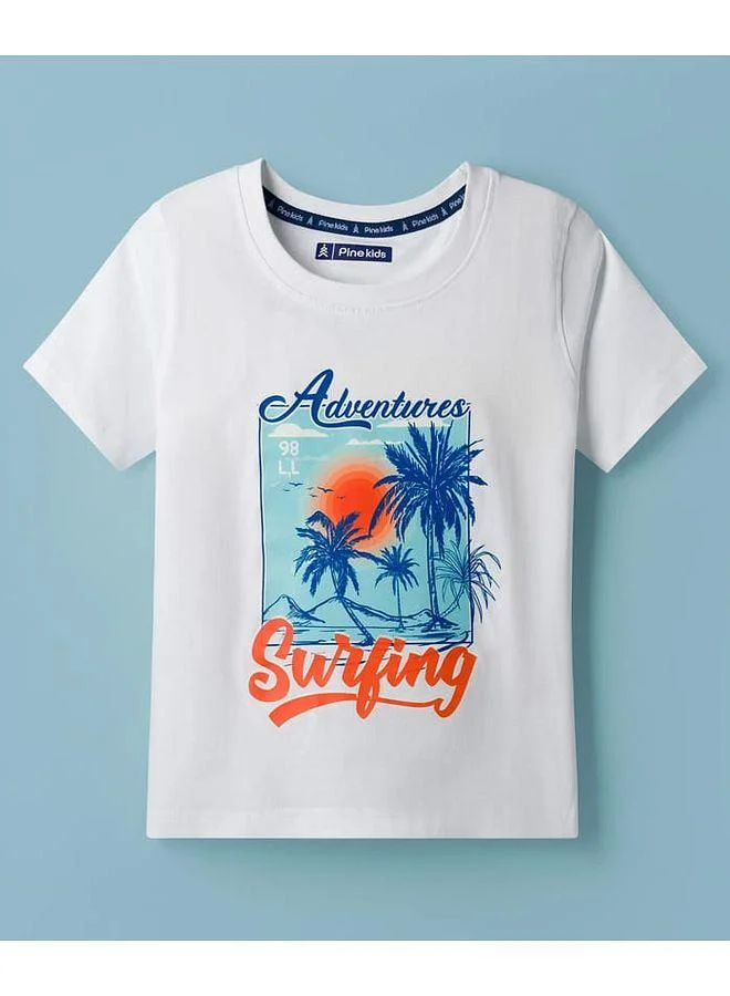 Pine Kids Pine Kids Cotton Knit Half Sleeves T-Shirt with Surfing Print - White