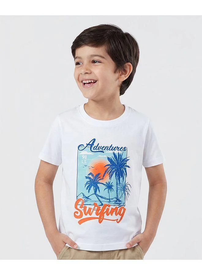 Pine Kids Pine Kids Cotton Knit Half Sleeves T-Shirt with Surfing Print - White