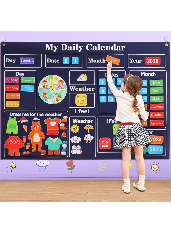 erorex My First Daily Calendar Preschool Classroom Must Haves Circle Time Center Classroom Pocket Chart Educational Pocket Chart Calendar And Weather Chart For Classroom Felt Board For Toddlers - Image 1