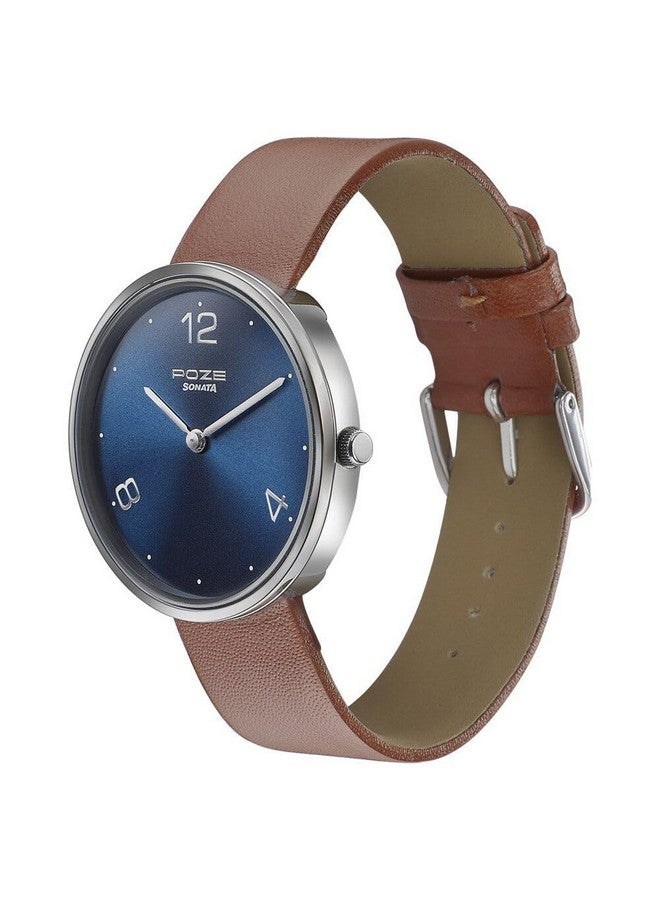 Sonata Poze Quartz Analog Blue Dial Leather Strap Watch for Men-SP70007SL01 - Image 3