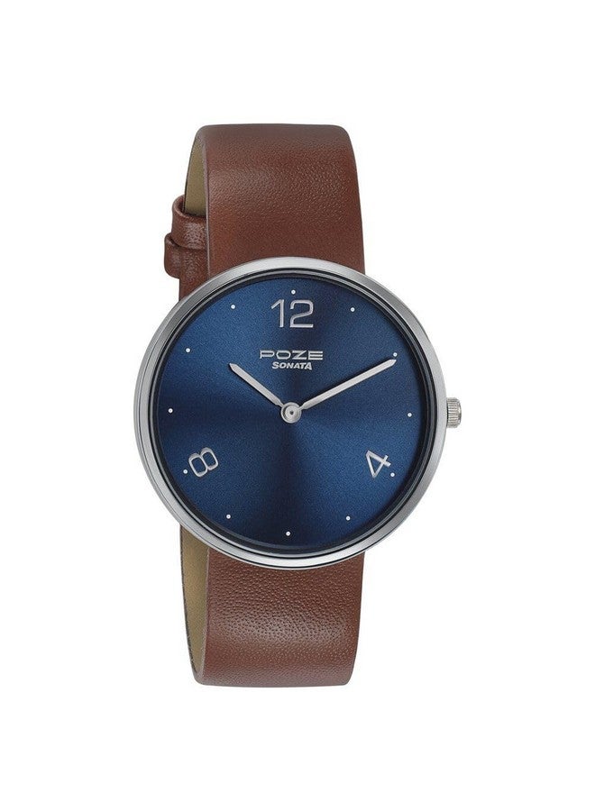 Sonata Poze Quartz Analog Blue Dial Leather Strap Watch for Men-SP70007SL01 - Image 1