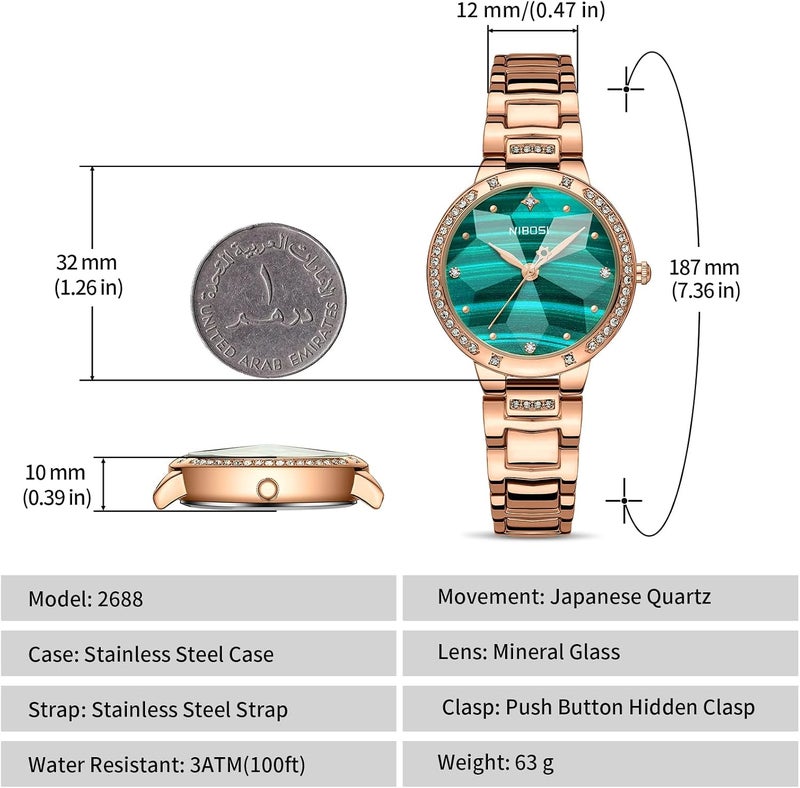 NIBOSI Women's Analog Quartz Watch with Rose Gold Stainless Steel Strap and Diamond Accents - Image 2