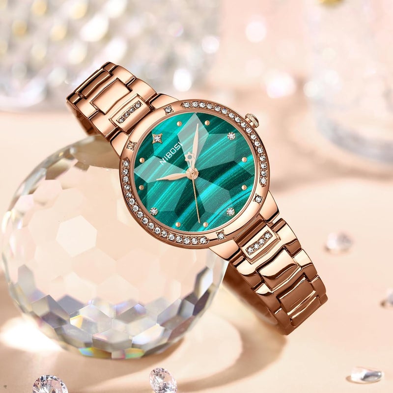 NIBOSI Women's Analog Quartz Watch with Rose Gold Stainless Steel Strap and Diamond Accents - Image 3