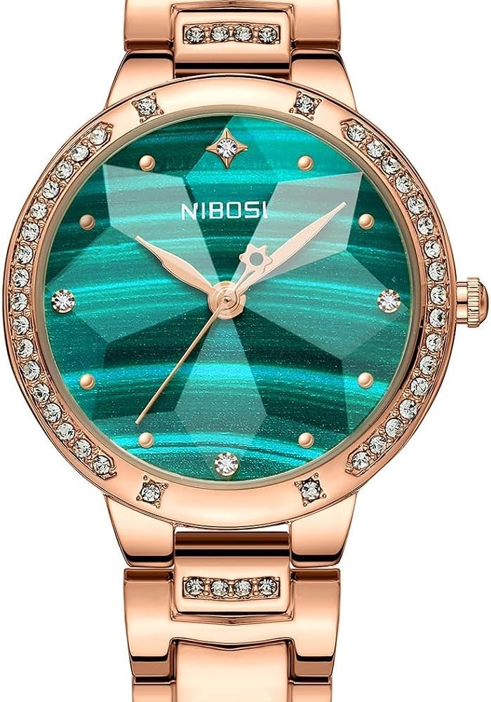 NIBOSI Women's Analog Quartz Watch with Rose Gold Stainless Steel Strap and Diamond Accents - Image 1