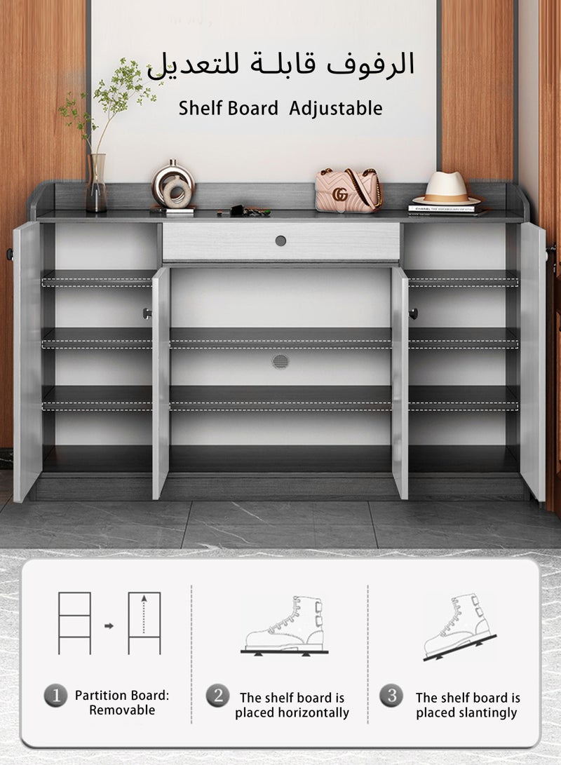 WEMART Shoe Cabinet with 3 Flip Drawers & 2 Drawers,house Shoe Storage Cabinet for Entryway,Slim Freestanding Narrow Organizer Rack for Front Door Entrance,Rustic Grey/White - Image 2
