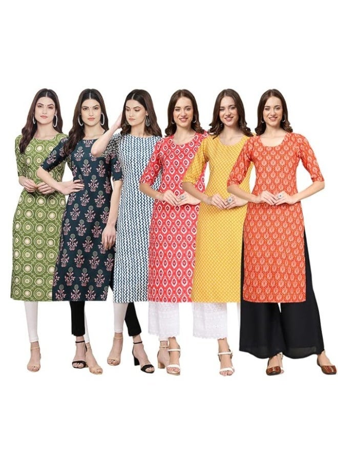 Pinkmint store Women's Crepe Regular Fashion Kurta (pack of 6) 2XL - Image 1