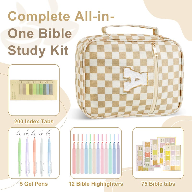 Iqimott Personalized Initial Bible Cover Case for Women Girls Kid - Large Corduroy Bible Case with Handle, Stylish Chenille Letter Bag Study Supplies, Perfect Christmas Gifts for Christians Women (Khaki-A) - Image 3