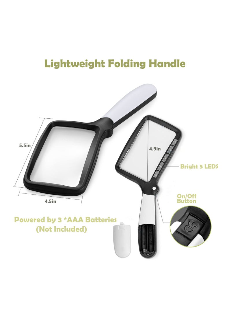 Magnifying Glass with Light, Folding Handheld 2X Large Rectangle Lighted Magnifier with Dimmable LED for Seniors Reading Newspaper, Books, Lighted Gift for Low Visions - Image 4