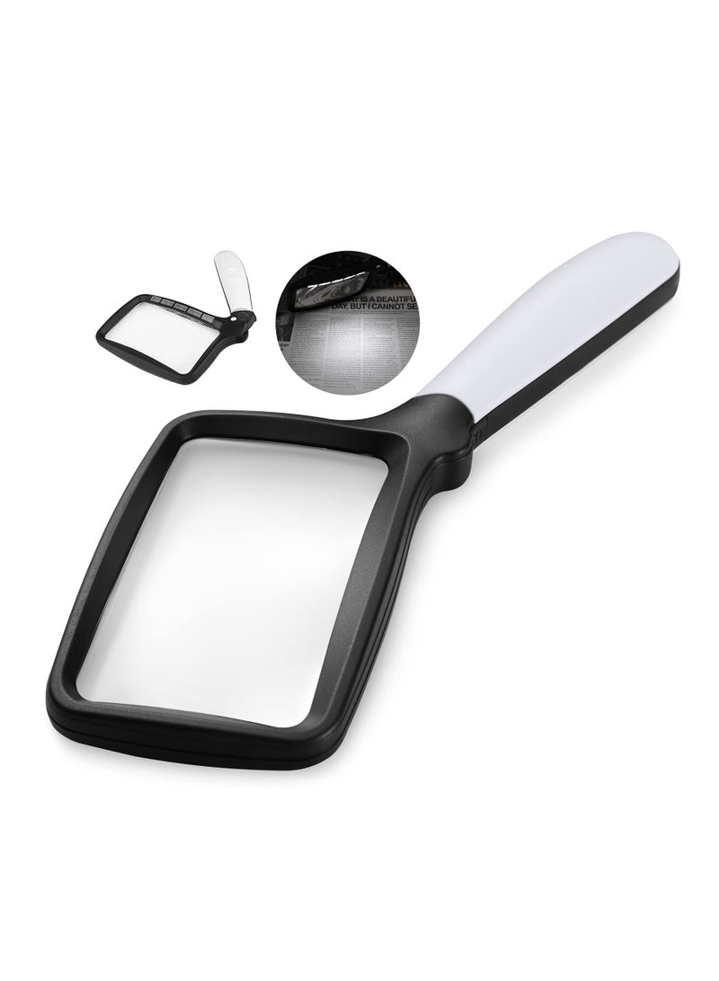 Magnifying Glass with Light, Folding Handheld 2X Large Rectangle Lighted Magnifier with Dimmable LED for Seniors Reading Newspaper, Books, Lighted Gift for Low Visions - Image 1
