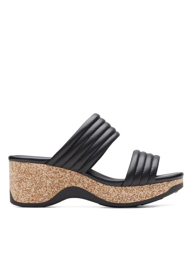 Womens Chelsea Path Leather Chunky Wedge Sandals, Black Leather, 38.5 EU