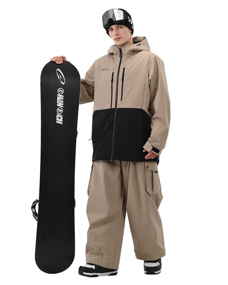HIGH EXPERIENCE Mens Ski Jacket Snowboard 3L Coat Baggy Waterproof Windproof Warm Insulated Snow Winter Hooded (US, Alpha, Medium, Regular, Regular, Khaki Black) - Image 3