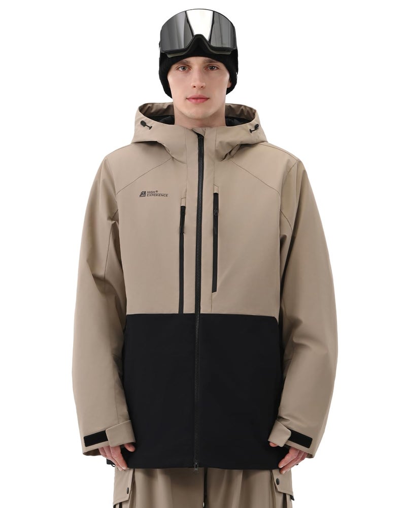 HIGH EXPERIENCE Mens Ski Jacket Snowboard 3L Coat Baggy Waterproof Windproof Warm Insulated Snow Winter Hooded (US, Alpha, Medium, Regular, Regular, Khaki Black) - Image 1