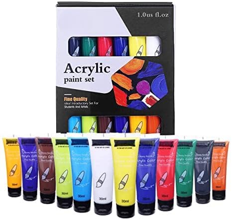 LUOSHI Acrylic Paint Set 12 Colours 30ml Art Canvas Crafts Acrylic Pastel Paints Tubes Set for Canvas, Wood, Fabric, Leather, Cardboard, Paper, Mdf and Crafts - Image 1