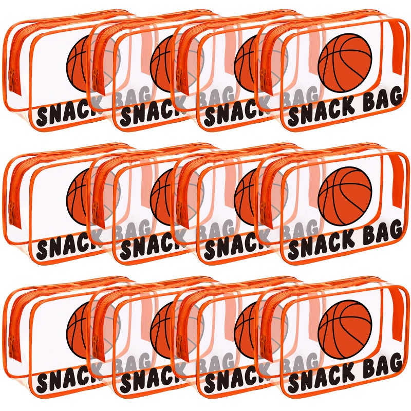 Yeyeplum 12 Pcs Basketball Snack Bags for Team Gifts Basketball Goodie Treat Candy Pouch Bags Clear PVC Waterproof with Zipper Party Favors for Team Ground Birthday Gifts Sport Supplies - Image 1