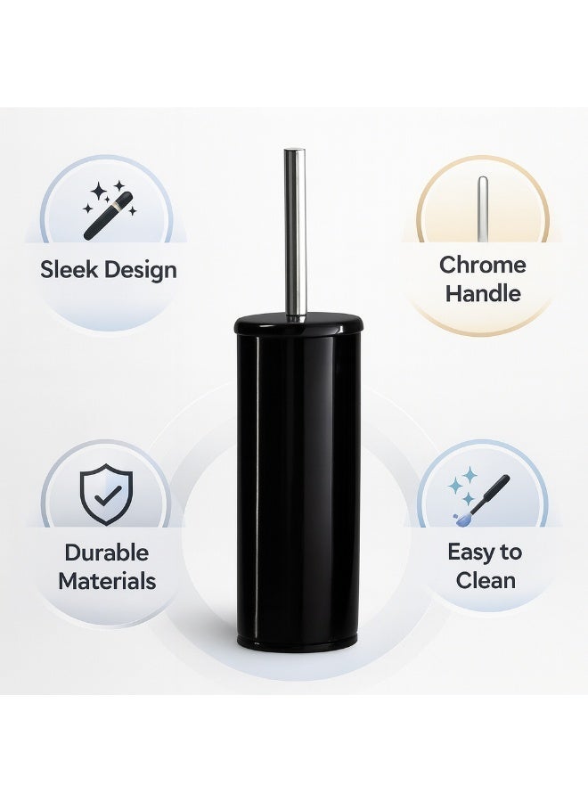 بريمانوفا فرشاة مرحاض مع حامل أكريليك ومقبض ستانلس ستيل – 41 سم مع وعاء داخلي (أسود) - Image 5