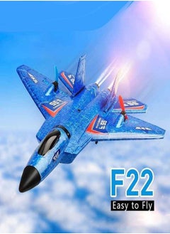 Aeroplane Remote Control Plane F-22 Raptor, 2.4Ghz 6-axis Gyro RC Airplane with Light Strip, Fighter Aeroplane Toy Gift for Kids (Blue)  - Image 1