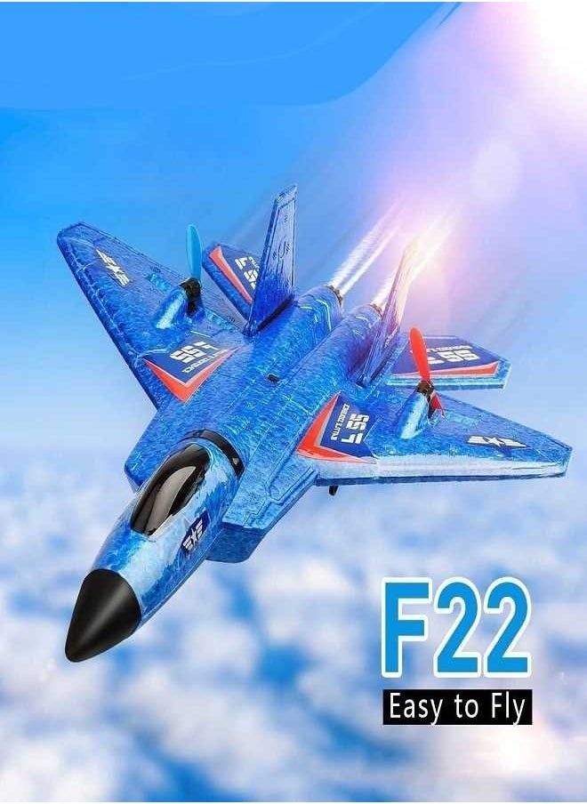 Aeroplane - Remote Control Plane F-22 Raptor, 2.4Ghz 6-axis Gyro RC Airplane with Light Strip, Fighter Aeroplane Toy Gift for Kids (Blue) - Image 1