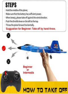 Aeroplane Remote Control Plane F-22 Raptor, 2.4Ghz 6-axis Gyro RC Airplane with Light Strip, Fighter Aeroplane Toy Gift for Kids (Blue)  - Image 3