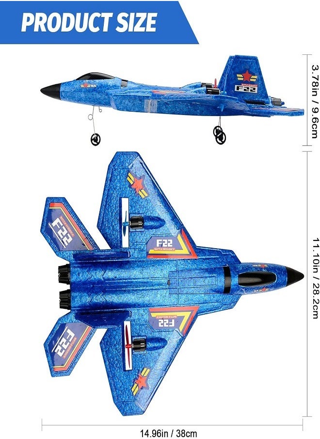 Aeroplane - Remote Control Plane F-22 Raptor, 2.4Ghz 6-axis Gyro RC Airplane with Light Strip, Fighter Aeroplane Toy Gift for Kids (Blue) - Image 1