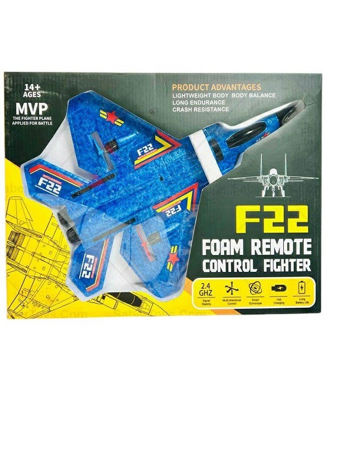 Aeroplane - Remote Control Plane F-22 Raptor, 2.4Ghz 6-axis Gyro RC Airplane with Light Strip, Fighter Aeroplane Toy Gift for Kids (Blue) - Image 1